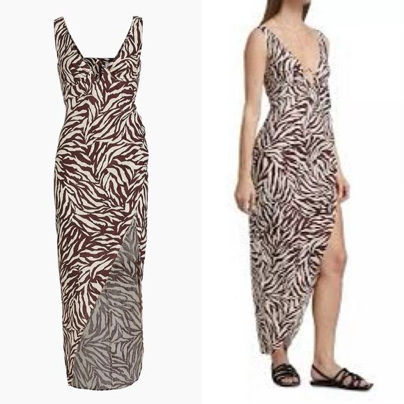 NWT Rumer SMALL $359  Linen Cyrus Zebra Print Maxi Dress - Picture 1 of 7